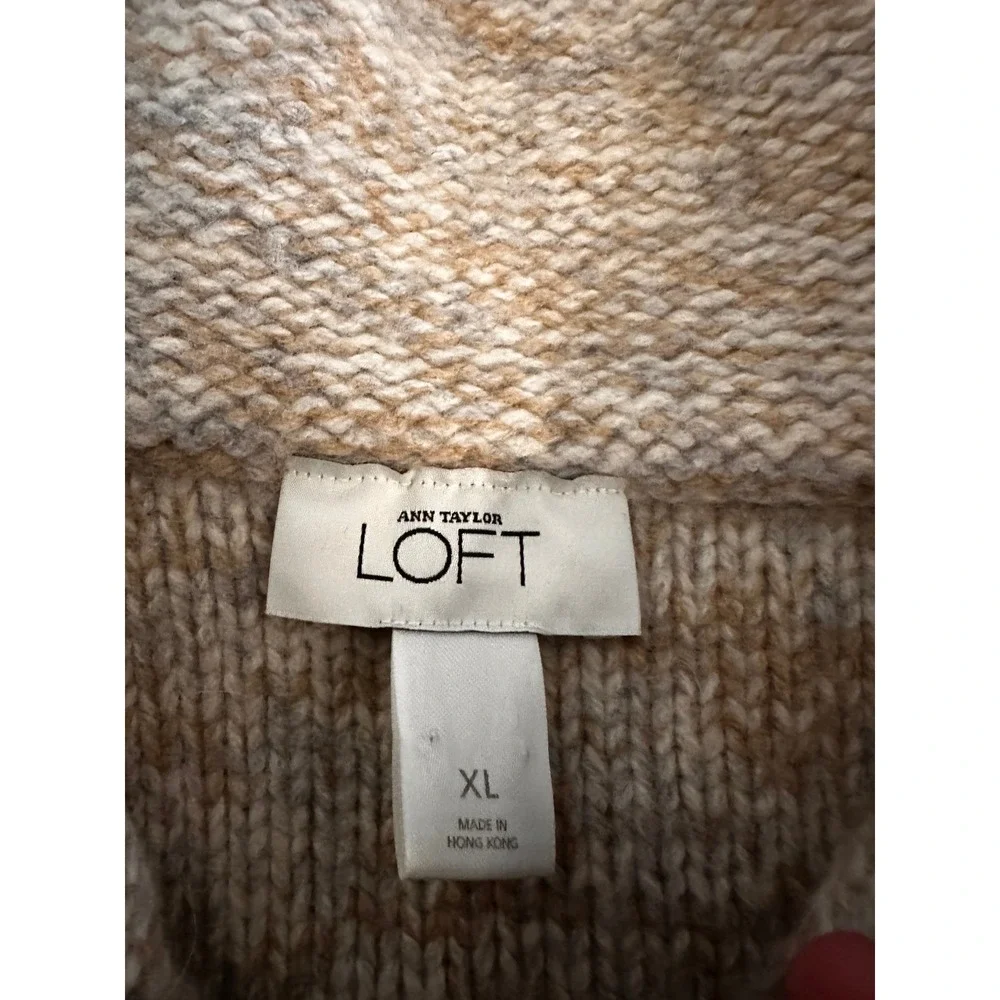 LOFT Women's XL Color Block Angora Cashmere Wool Knit Cardigan Short Sleeve Cozy